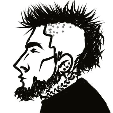 Creative portrait of young handsome bearded man punk In Profile Stock Illustration