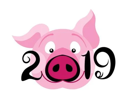 Creative postcard for New 2019 Year with cute pig. Stock Illustration