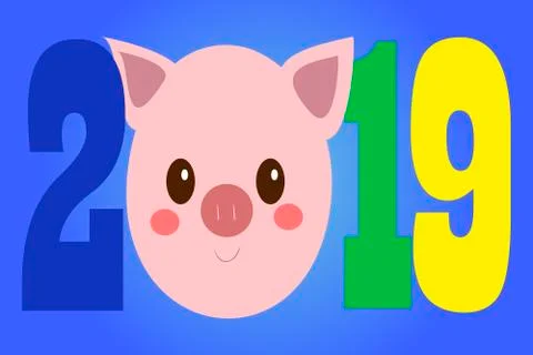 Creative postcard for New 2019 Year with cute pig. Stock Illustration