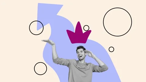 Creative poster motion art collage video of happy businessman arrow development Stock Footage 309510716