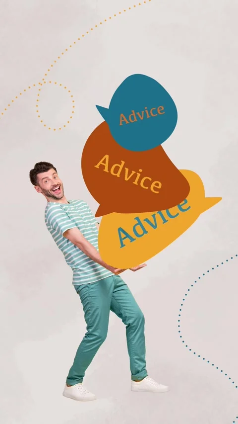 Creative poster motion collage video of happy man carry advice pile bubble Stock Footage 301630246