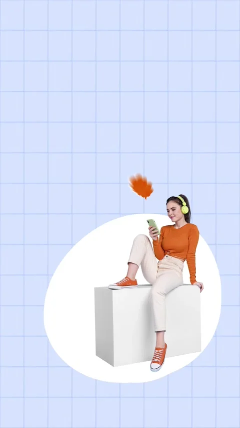 Creative poster motion collage video of happy girl sit bubble type phone message Stock Footage 310671181