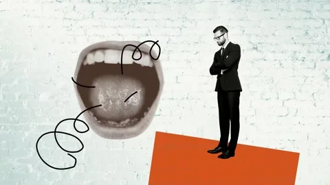 Creative poster motion collage video of puzzled employee hate boss scream abuse Stock Footage 310671759