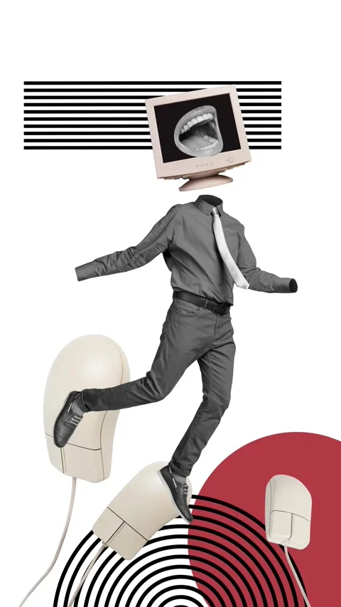 Creative poster motion trend collage video of anonym man instead head pc monitor Stock Footage 301630652