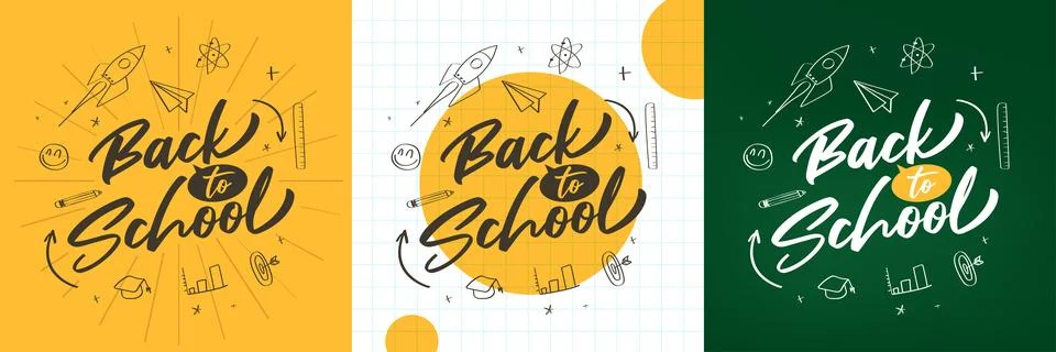 Creative poster template set for back to school with hand drawn doodle icon.. Stock Illustration