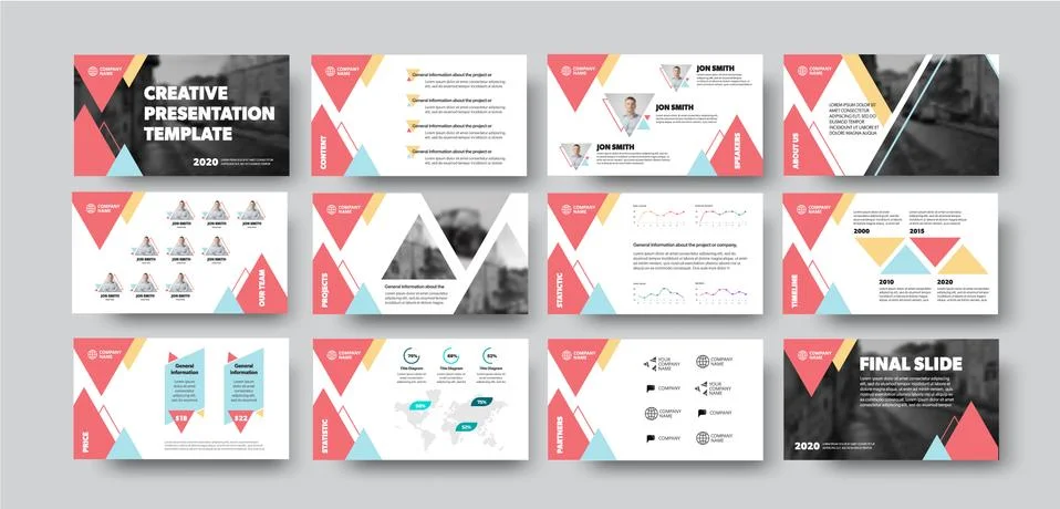 Creative presentation template with red triangles, corporate identity design  Stock Illustration