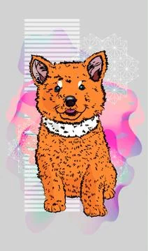 Creative print with akita. Vector drawing for your T-shirt. Stock Illustration