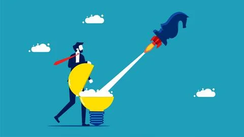 Creative proactive strategy. businessman is launching a chess horse rocket fr Stock Illustration