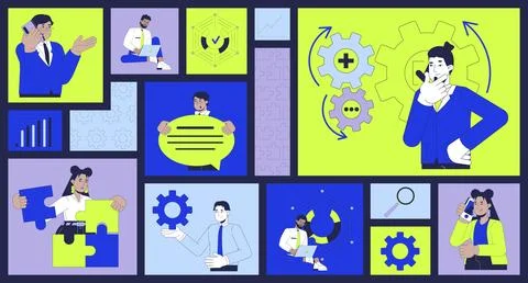 Creative problem solving and business strategy bento grid illustration set Stock Illustration