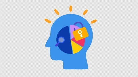 Creative problem solving brain logo in cartoon animation. Alpha channel. Stock Footage 313039450