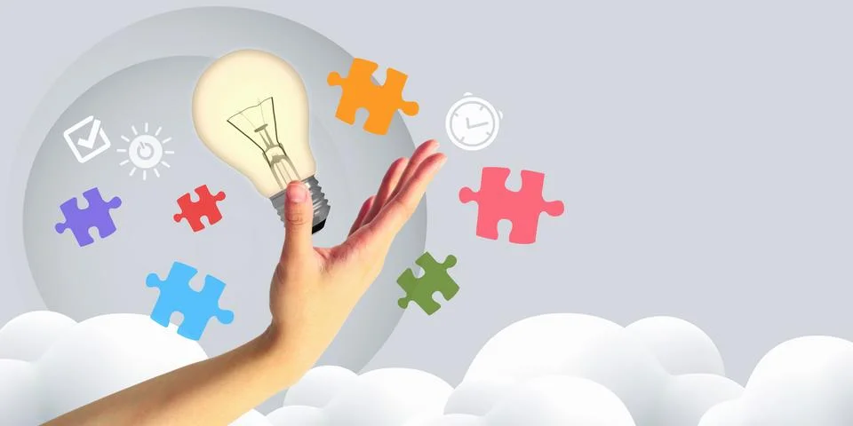 Creative problem solving for business success with a mobile phone and light bulb Stock Illustration
