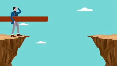 Creative problem solving illustration with businessman using a long wooden .. Stock Illustration