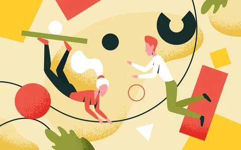 Creative problem solving, people holding abstract figures and forms, create Stock Illustration