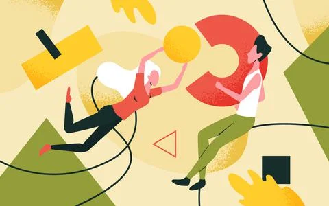 Creative problem solving, people holding abstract figures and forms, create Stock Illustration