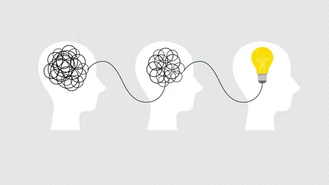 Creative Problem Solving Process with Human Heads and Light Bulb Idea Concept Stock Footage 339781505