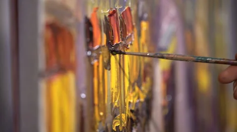 Creative process. Abstract paint brush stroke on textured white canvas. Paint Stock Footage 61392017