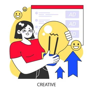 Creative process in advertising. Flat vector illustration. 스톡 일러스트