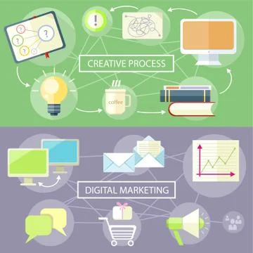 Creative Process and Digital Marketing Stock Illustration