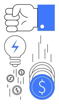 Creative Process and Financial Efficiency Illustrated with Hand, Lightbulb,.. Stock Illustration