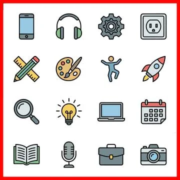 Creative Process and Technology Icons Set. Stock Illustration