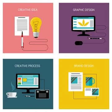 Creative process, branding graphic design icon set Stock Illustration