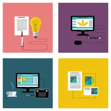 Creative process, branding graphic design icon set Stock Illustration