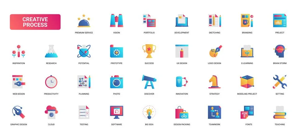 Creative Process Business Workflow Gradient icons set Stockillustratie