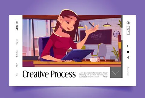 Creative process cartoon landing page, art project Stock Illustration