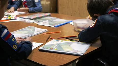 Creative process in the classroom children uniting  Stock Photos