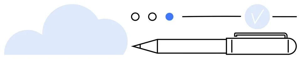 Creative Process Concept Featuring Cloud, Progress Indicators, and Pen for .. 스톡 일러스트