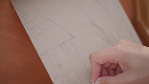 Creative process of correcting architectural outlines in street art setting Stock Footage 329794336