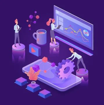 Creative process dark neon isometric vector illustration Illustrazione stock