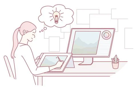 The Creative Process of a Designer Utilizing Digital Tools in Their Work Stock Illustration