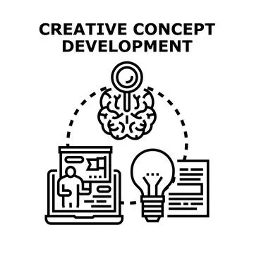 Creative process developing new business ideas and solutions 库存插图