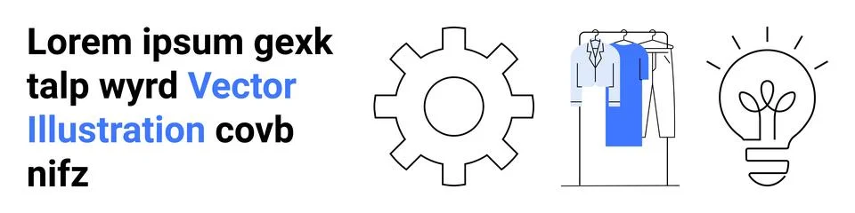Creative Process Elements with Text, Gear Icon, Clothing Rack and Light Bulb Stock Illustration