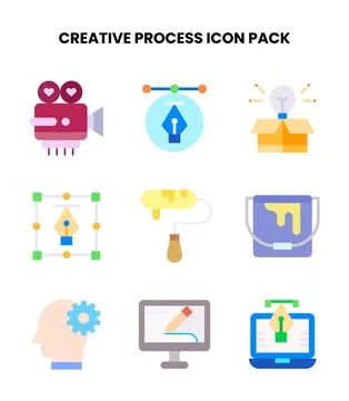 Creative Process Flat Collection Icons Pack Stock Illustration