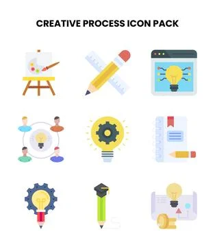 Creative Process Flat Design Icons Pack Illustrazione stock