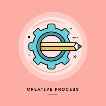 Creative process, flat design thin line banner. Vector illustration. 스톡 일러스트