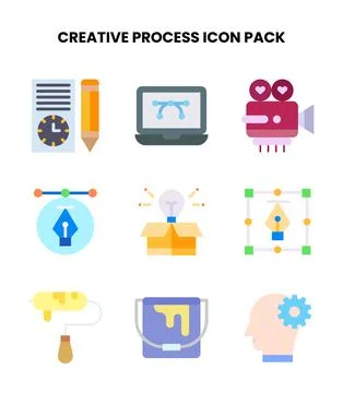 Creative Process Flat Scalable Icons Pack Иллюстрация