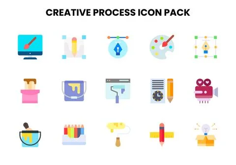 Creative Process Flat UI Icons Pack Illustrazione stock