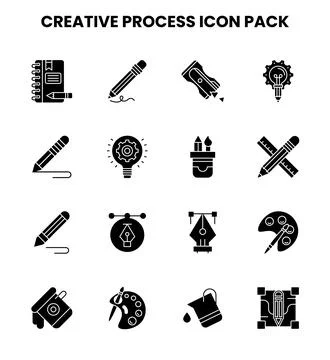 Creative Process Glyph Collection Icons Pack 스톡 일러스트