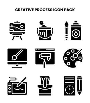 Creative Process Glyph Design Icons Pack Illustrazione stock
