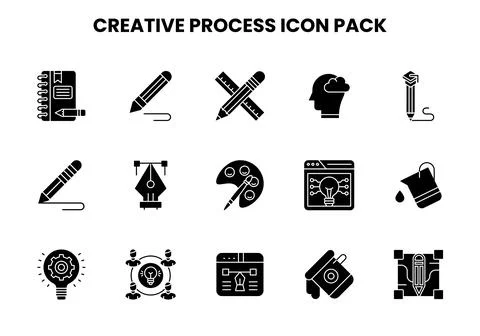 Creative Process Glyph Graphics Icons Pack Illustrazione stock