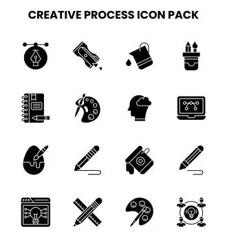 Creative Process Glyph Icons Pack Stock Illustration