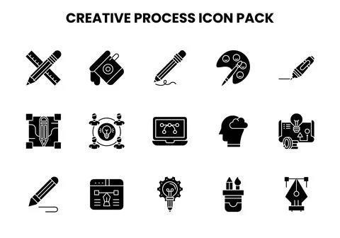 Creative Process Glyph Scalable Icons Pack 스톡 일러스트