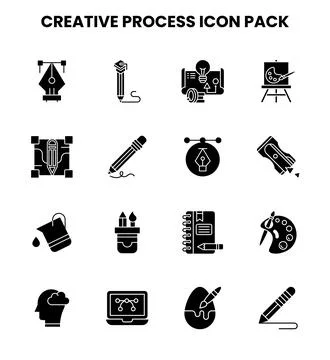 Creative Process Glyph Set Icons Pack Stockillustratie
