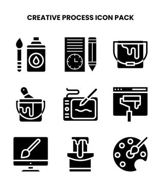 Creative Process Glyph Set Icons Pack Иллюстрация