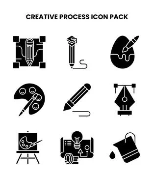 Creative Process Glyph UI Icons Pack Illustrazione stock