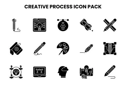 Creative Process Glyph UI Icons Pack Stock Illustration