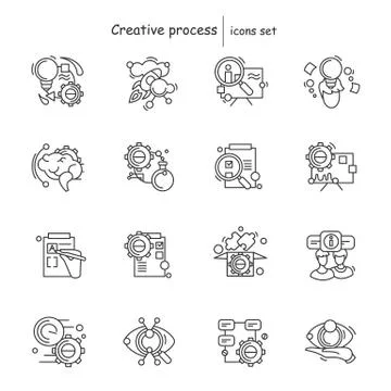 Creative process icon set. Stages of development Stock Illustration